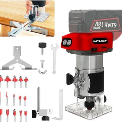 Cordless Wood Router Trimmer Compatible With MILWAUKEE 18V Battery, 800W 30000 RPM Brushless Motor Hand Palm Router with 15pcs 1/4"Shank Router Bits for Woodworking,Slotting(NO Battery)