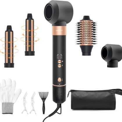 Hair Styler Hair Dryer Brush - 110,000 RPM High-Speed Hot Air Styler,Multi Stylers with Auto-Wrap Curler, Professional Blow Dryer Brush for Fast Curling Volumizing Straightening Styling(Black-Golden)