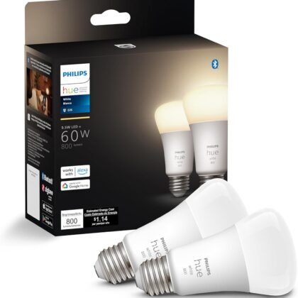 Philips Hue Smart 60W A19 LED Bulb - Soft Warm White Light - 2 Pack - 800LM - E26 - Indoor - Control with Hue App - Works with Alexa, Google Assistant and Apple Homekit