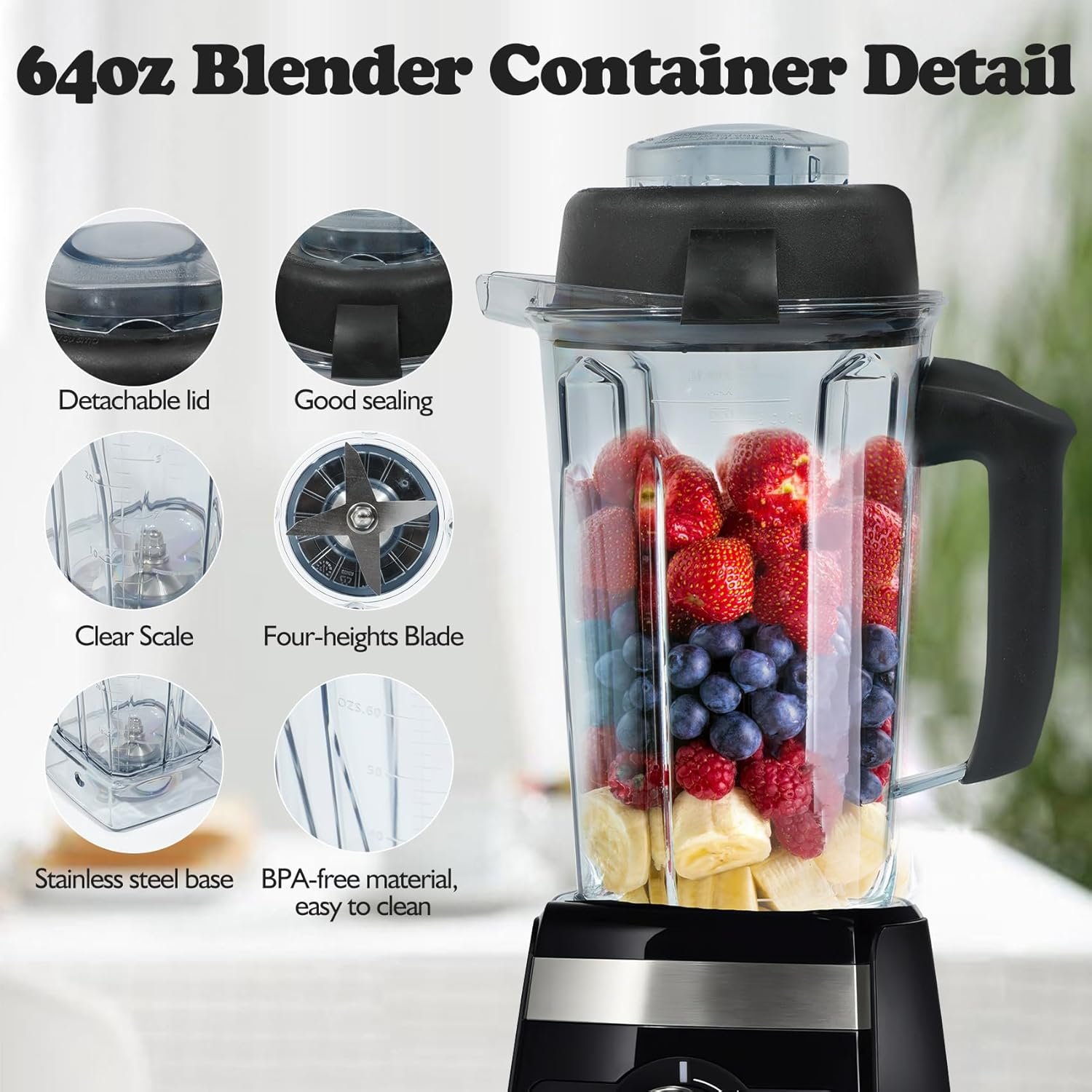 Blender Pitcher 64oz Replacement Pitcher Compatible with 5200 6300 5000 VM0101 VM0102 VM0103 VM0197 6000 Classic/Explorian/Commercial Blender Cup - Image 5
