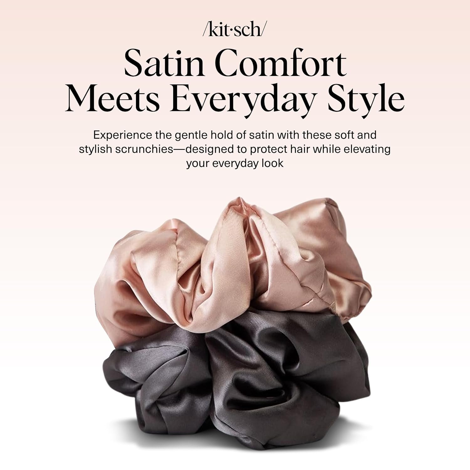 Kitsch Satin Hair Scrunchies for Women, Softer Than Silk Scrunchies for Hair - No Damage Satin Hair Ties, Ponytail Holders | Ideal Gifts for Women, 2pc (Blush/Charcoal) - Image 2