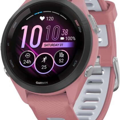 Garmin Forerunner 265S Running Smartwatch, Colorful AMOLED Display, Training Metrics and Recovery Insights, Light Pink and Powder Gray