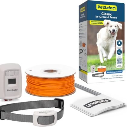 PetSafe Classic In-Ground Fence In Ground Cat Fence, Underground Dog Containment System Expandable Up to 5 Acres, Digital LCD Screen, 8 Different Collar Settings, Invisible, Pet Training