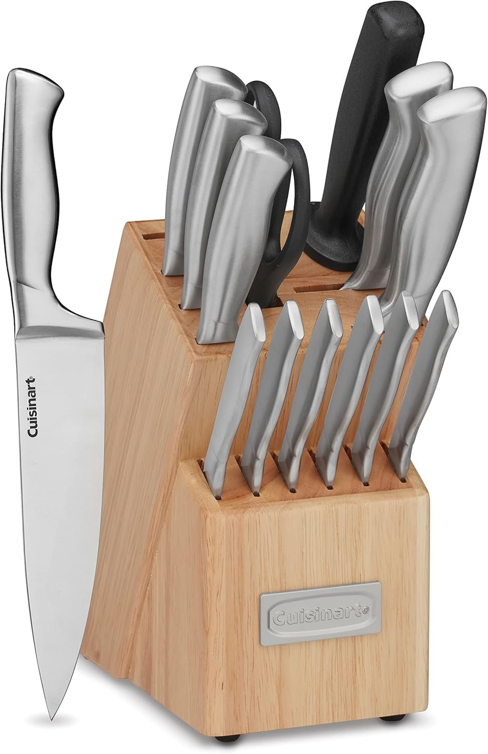 Cuisinart Block Knife Set 15pc Cutlery Knife Set with Steel Blades for Precise Cutting, Lightweight, Stainless Steel Durable& Dishwasher Safe, Natural