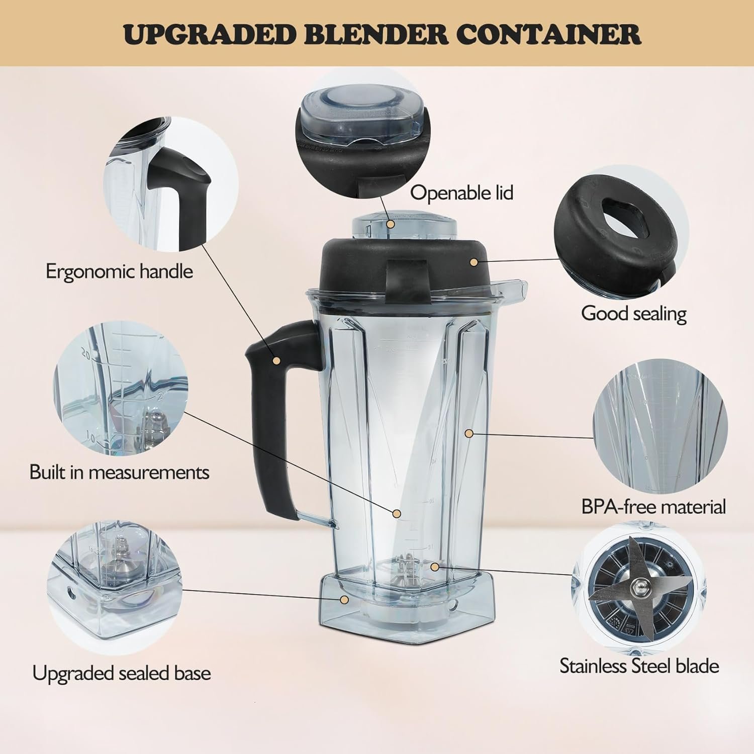 Blender Pitcher 64oz Replacement Pitcher Compatible with 5200 6300 5000 VM0101 VM0102 VM0103 VM0197 6000 Classic/Explorian/Commercial Blender Cup - Image 4