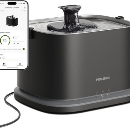 PETLIBRO Upgrade Cat Water Fountain Stainless Steel Tray, Dockstream 2 Cat Fountain Indoor, 3L/101oz Auto Cat Fountains for Drinking, App Monitoring Pet Water Fountain Dog, 5G WiFi Cat Water Dispenser