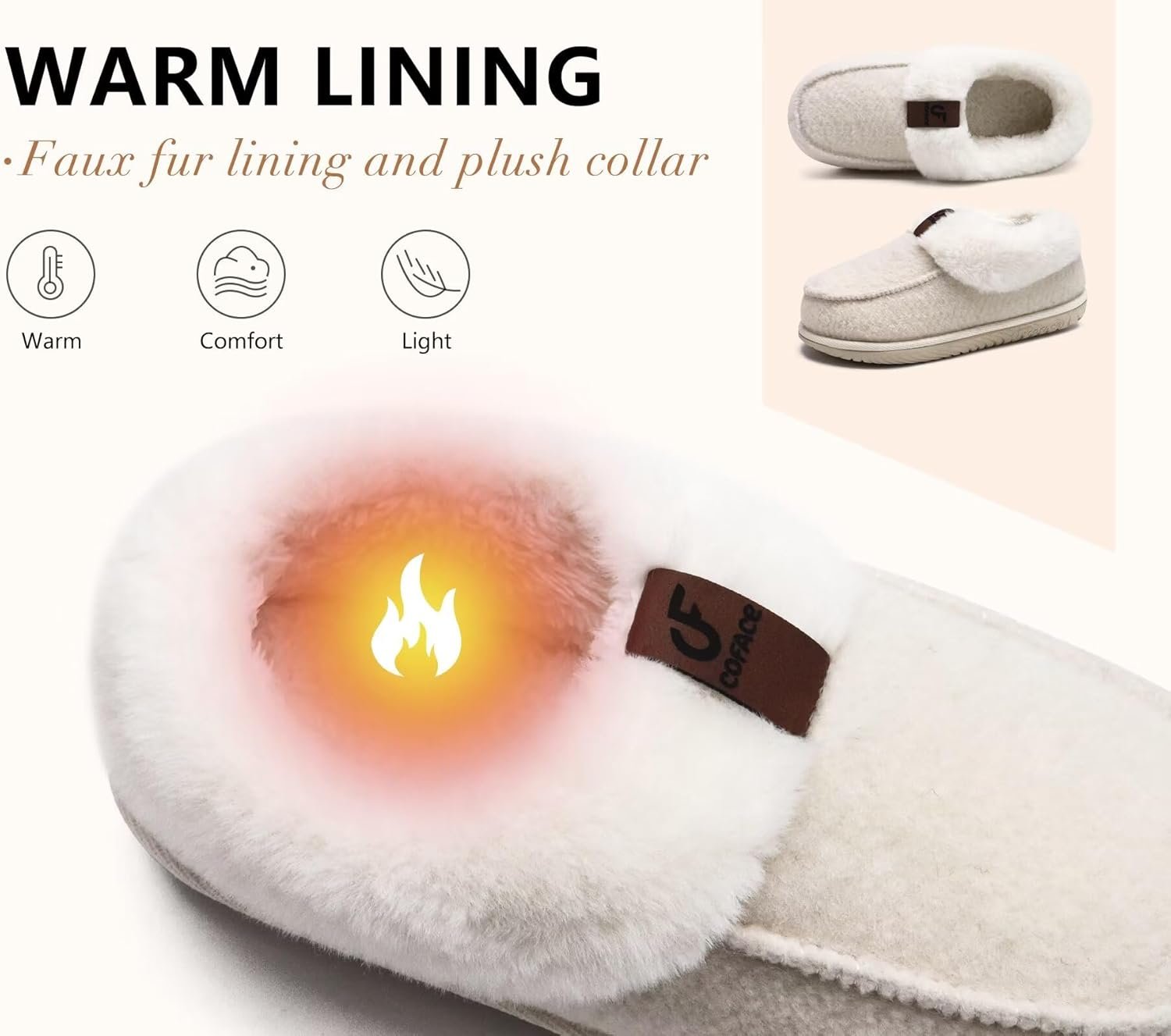 COFACE Women's Memory Foam House Slippers Arch Support Moccasin Winter Shoes Ladies Warm Fuzzy Faux Fur Collar With Indoor Outdoor Rubber Sole - Image 4