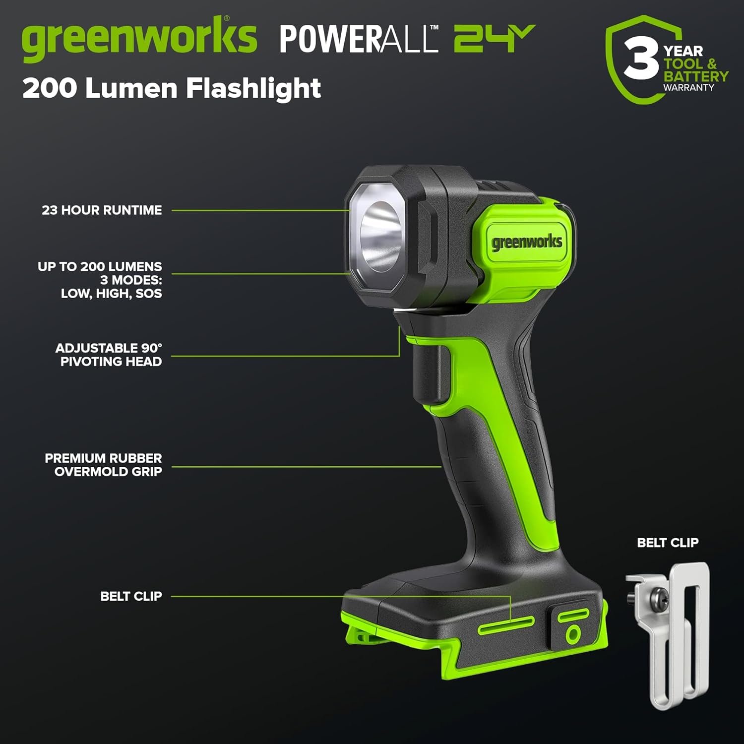 GREENWORKS 24V (4-TOOL) Combo (1/2” Drill + 1/4” Impact Driver + 6.5” Circular Saw + 200Lm Flashlight), 4.0Ah + 2.0Ah Batteries (24,000mAh Power Bank), (2) Braided Cables, 65W Rapid Charger - Image 10