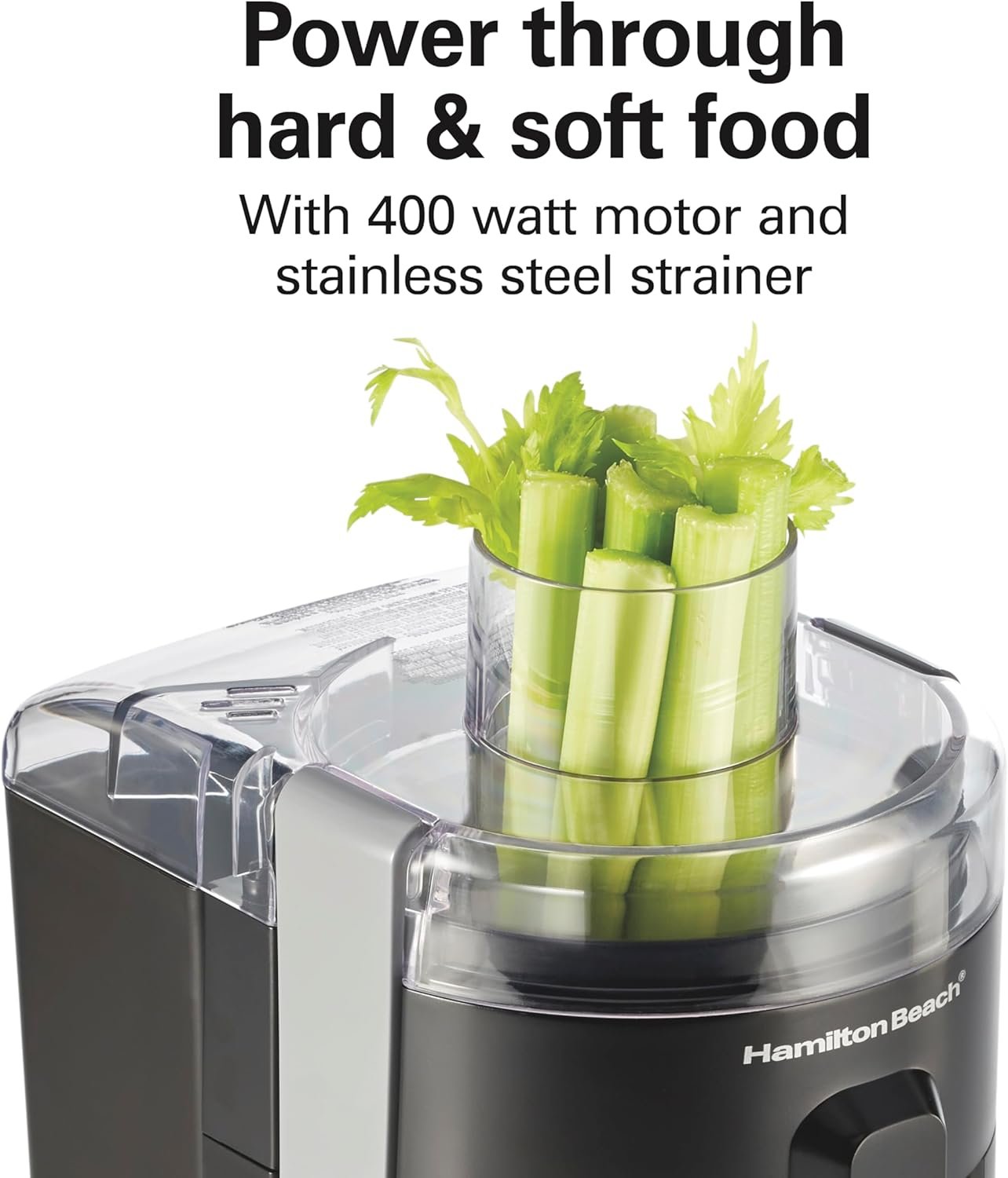Hamilton Beach HealthSmart Juicer Machine, Compact Centrifugal Extractor, 2.4” Feed Chute for Fruits and Vegetables, Easy to Clean, BPA Free, 400W, Black and Gray (67502) - Image 4