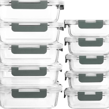 [10-Pack] Glass Meal Prep Containers with Lids, MCIRCO Food Storage Containers with Snap Locking Lids, Airtight Lunch Containers, Microwave, Oven, Freezer and Dishwasher