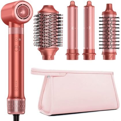 5 in 1 Hot Air Styler & Hair Styler- High-Speed Hair Dryer Brush, Fast Drying Blow Dryer Brush No Heat Damage Multi-Styler Auto Wrap Curlers for Volumizing Curl Straighten Frizz-Free with Travel Bag