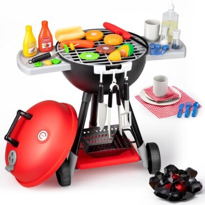 JOYIN 34 PCS Kitchen Toy Set, BBQ Play Grill, Cooking Toy Set, Little Chef Play, Kids Grill Playset Interactive BBQ for Kids with Light & Sound, Christmas Birthday Gift for 2 3 4 Year Old Boys Girls