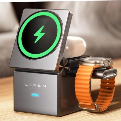 LISEN Magsafe Charger Stand 3 in 1 Charging Station for Apple iPhone and Watch Charging Station for Magsafe Charger Stand Cube, Foldable for iPhone 17 16 and Google Pixle 10, 10 Pro, 10 Pro XL