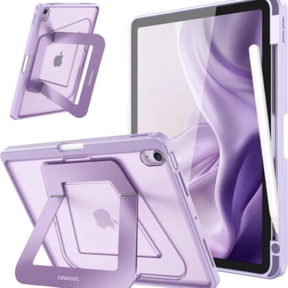 Fintie Shockproof Case for iPad Air 11-inch M3 (2025) / M2 (2024), iPad Air 5th (2022) / 4th Generation (2020) 10.9 Inch - Slim Frosted Hard Cover with Multi-Angle Kickstand & Pencil Holder, Purple