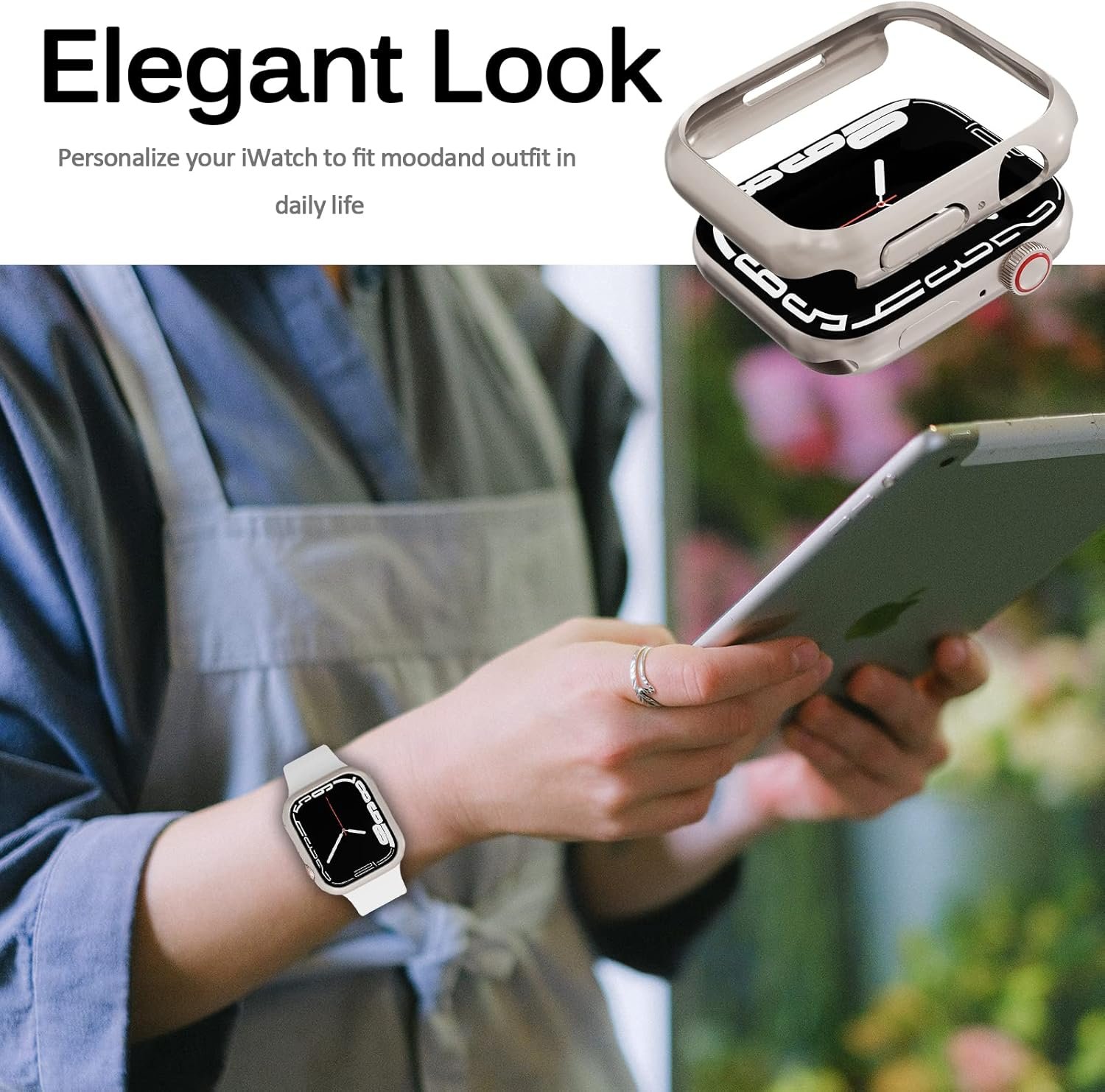 Miimall Compatible for Apple Watch Series 9/8/7 45mm Case All-Around Protective Cover Lightweight Shockproof Hard PC Protector Frame Case for Apple Watch 45mm Series 9 8/7(Starlight) - Image 6