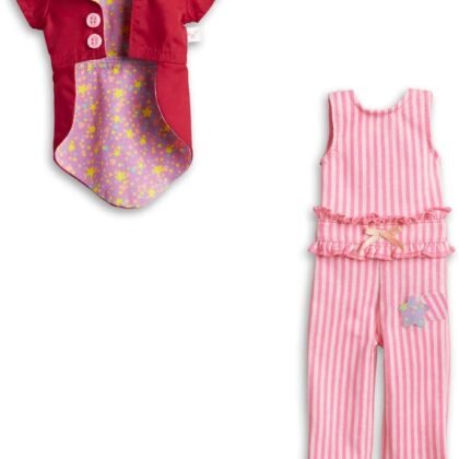 American Girl WellieWishers Ringmaster Outfit for 14.5-inch Dolls with a Striped Ruffles and Ribbons jumpsuit, Two Colorful Patches, A Bright-Red Jacket, Glittery Top Hat Headband, Ages 4+
