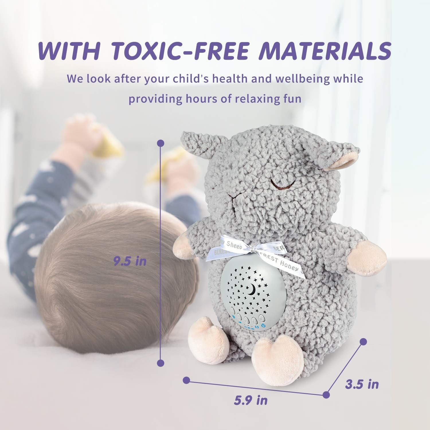 BEREST Baby Sleep Soother with Projector Night Light & Auto-Off Timer, Musical Sheep Plush Toy with White Noise, Heartbeat, Shushing, Lullabies for Newborns, Infants Shower Gift - Image 8