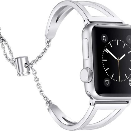 Secbolt Stainless Steel Bands Compatible with Apple Watch Band 38mm 40mm 41mm 42mm 44mm 45mm 46mm 49mm iWatch Series 11/10/9/Ultra/SE/8/7/6/5/4/3/2/1, Dressy Metal Bangle Bracelet Women