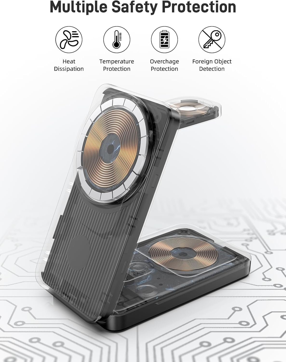 3 in 1 Wireless Charging Station for Apple Devices,Portable Foldable Magnetic Multiple Fast Charger Stand,Wireless Charger MagSafe for iPhone 17 16 15 14 13 12 11 Pro Max Air Plus/Apple Watch/Airpods - Image 3