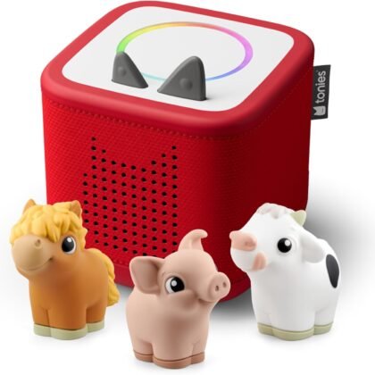 Toniebox 2 My First Farm Bundle for Kids 1+ with Soft and Squeezable Cow, Horse, and Pig - Sunset Red