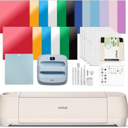 Cricut Explore 4 - Smart Cutting Machine (Seashell) | Engagement Plus Bundle - Includes EasyPress 3 Heat Press (9x9) + Mat, Tote Bag, Material Samplers, Machine Mat, Pens, Tools, & 30 Digital Images