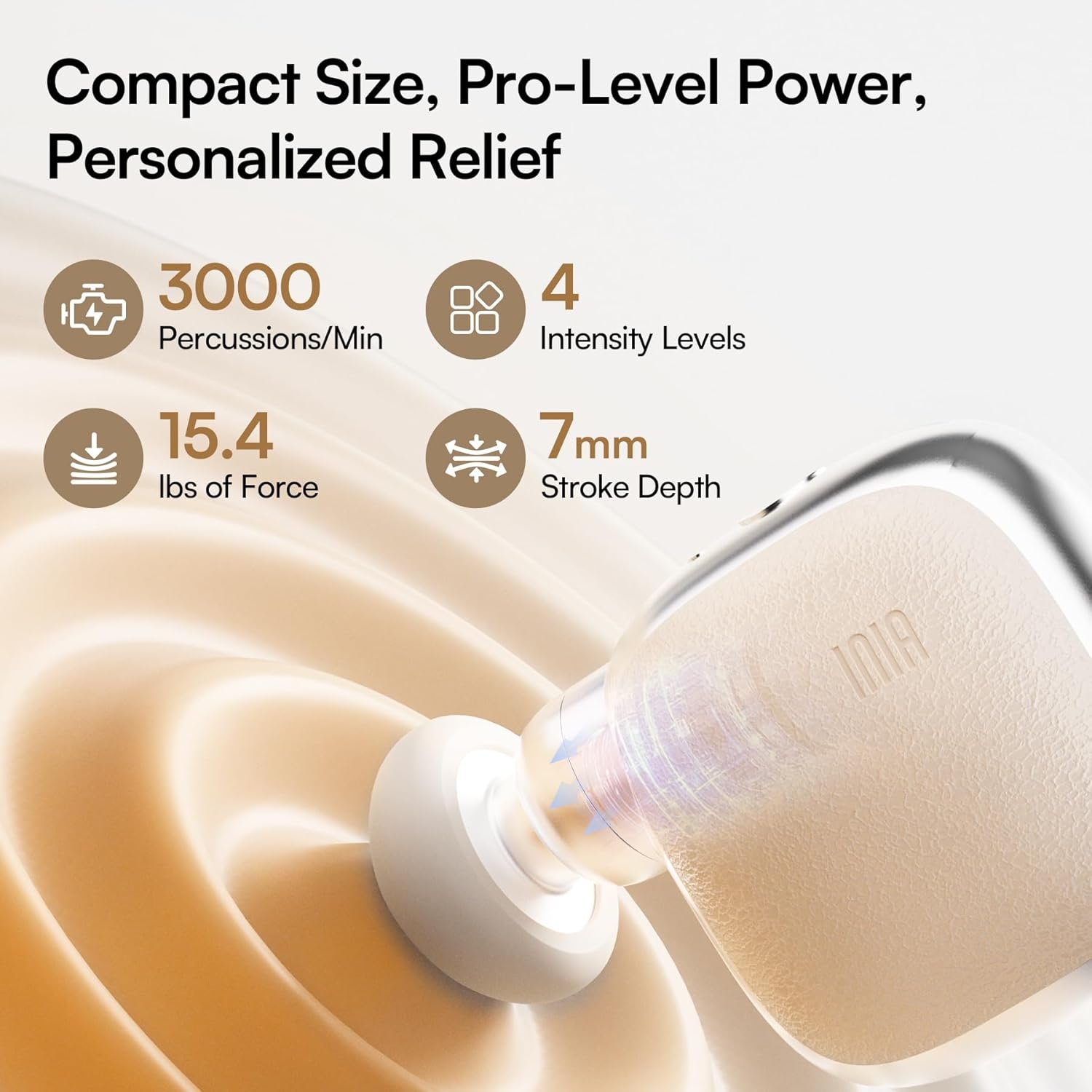 INIA PocketForce Mini Massage Gun - 75% Smaller, High-Power Percussion for Full Body Relief, Portable Deep Tissue Massager Gun with Leather Case & 3 Heads for Travel & Office Use, Gifts for Men Women - Image 4