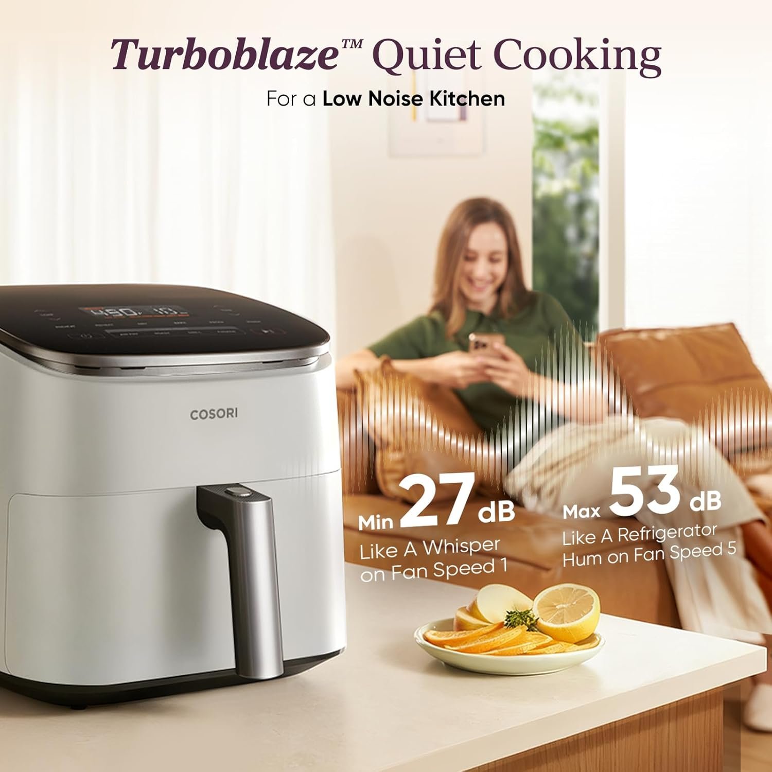 Cosori 9-in-1 TurboBlaze Air Fryer 6 Qt, Premium Ceramic Coating, 90°–450°F, Precise Heating for Even Results, Air Fry, Roast, Bake, Broil, Dry, Frozen, Proof, Reheat, Keep Warm, 120V, Light Gray - Image 6