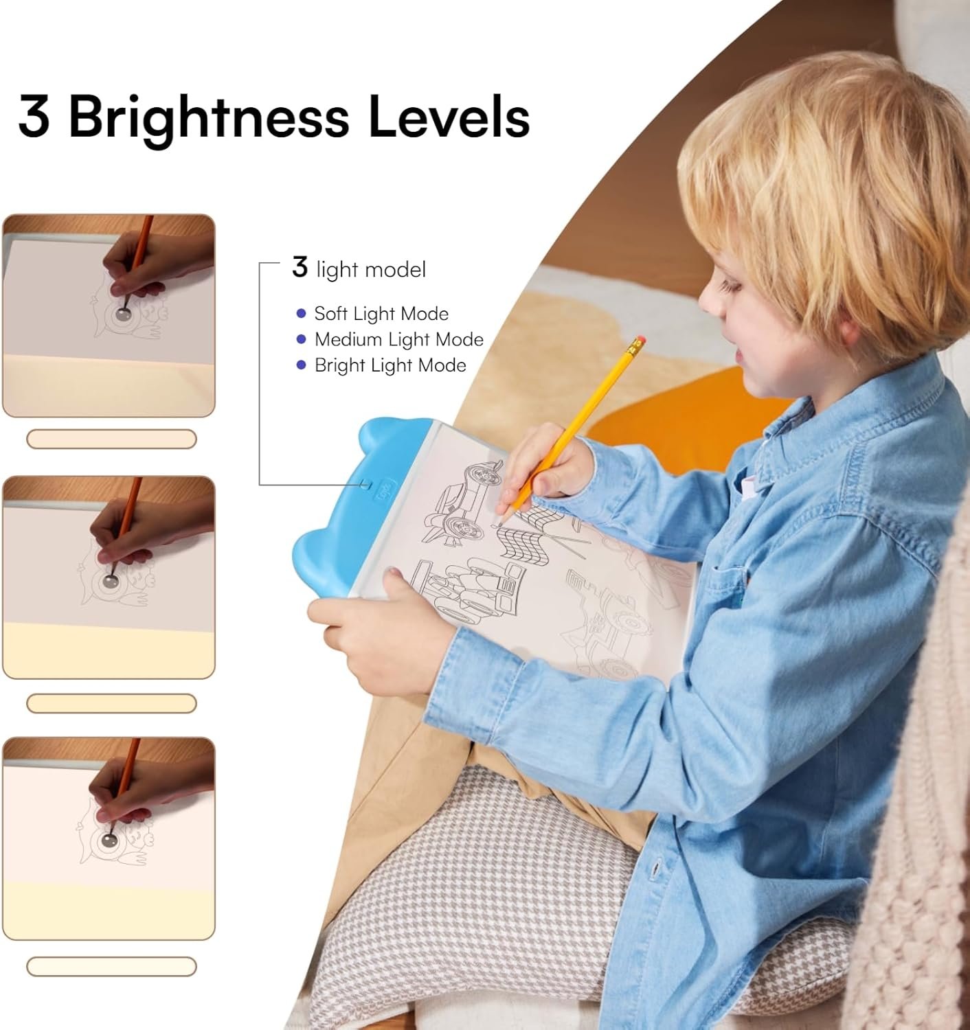 Caydo Light Up Tracing Pad 34Pcs Set, 3 Brightness Levels Eye Protection Light Box for Tracing, Drawing Writing Boards for Kids, Type-C & Battery Power Supply, Birthday Holiday Gifts for Girls Boys - Image 3