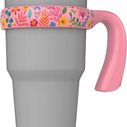 For YETI 30 Oz Tumbler Handle, Handle For YETI 30 Oz Tumbler With Anti-Slip And Colorful Floral Design, Pink, 1 Pack