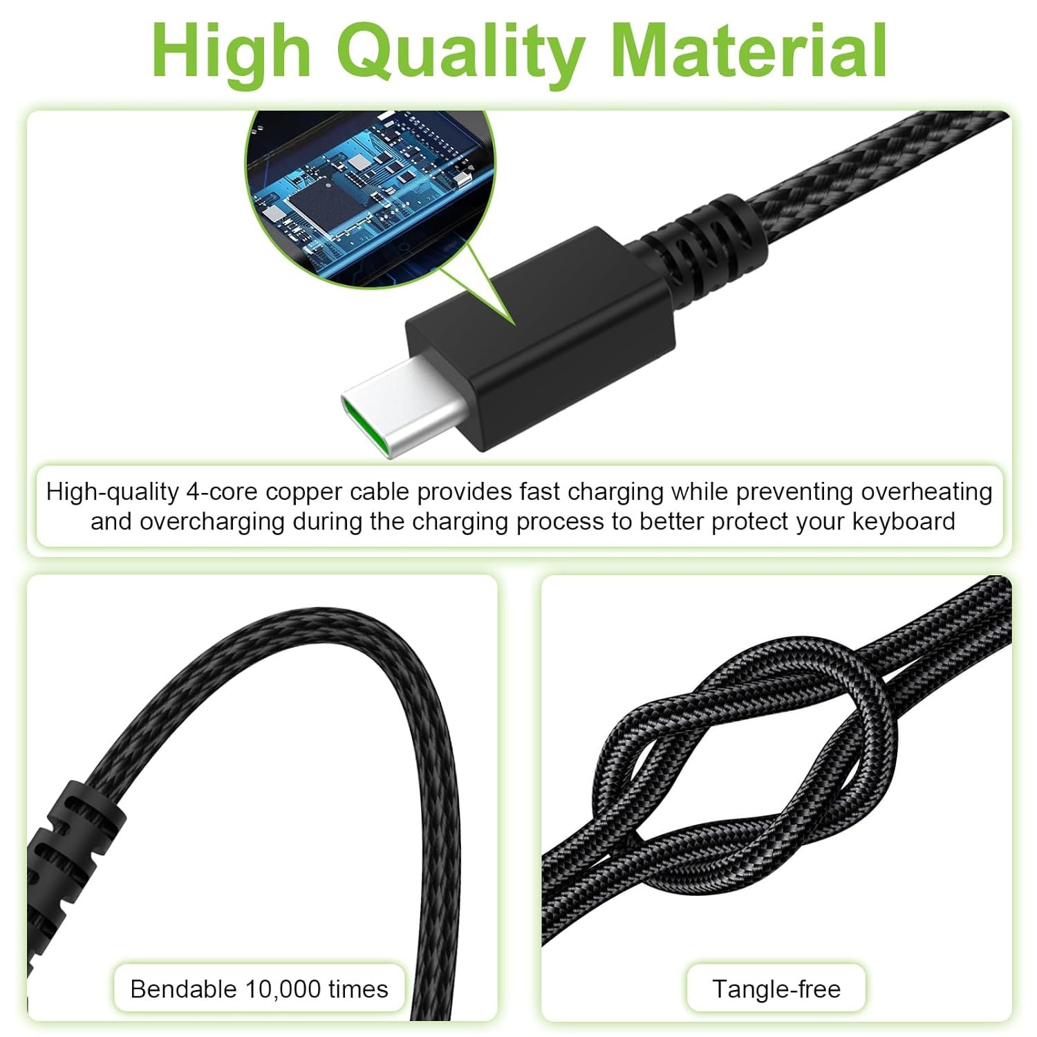 Toeasor USB Type C Keyboard Charger Charging Cable Power Cord Compatible with Razer BlackWidow V4 Pro/V3 Pro/V3 Mini, Huntsman V3 Pro, Deathstalker V2 Pro Mechanical Gaming Keyboard, Braided, 6ft - Image 4