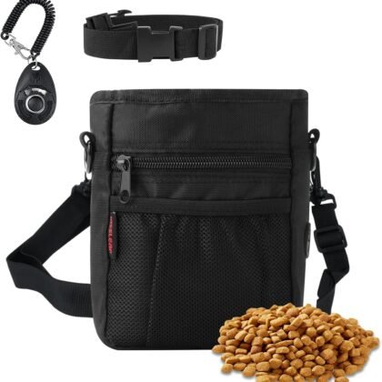 Dog Treat Pouch with Magnetic Closure, Treat Pouches for Pet Training, Large Dog Treat Training Pouch and Dog Clicker, Dog Training Treat Pouch Built-in Poop Bag Dispenser, Hands-Free Snack