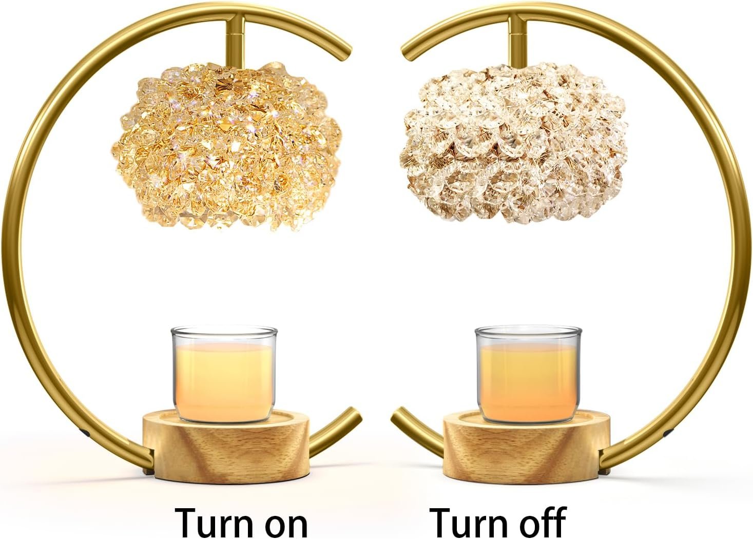 Gold Candle Warmer Lamp for Jar Candles with Adjustable Brightness&Timer,Handcrafted Crystal&Wooden Base, Luxurious Design,Home Decoration Electric Candle lamp(C-Shaped) - Image 2