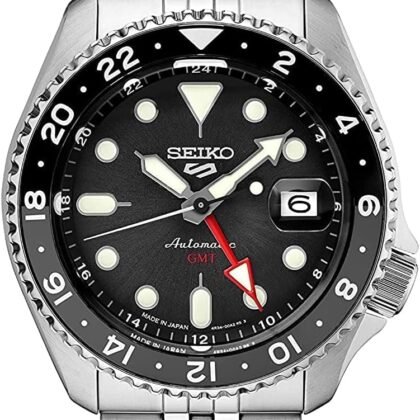 SEIKO SSK001 Automatic Watch for Men - 5 -Sports - Black Dial with Date Calendar and Luminous Hands & Markers and Black & Gray GMT Bezel, 100m Water-Resistant