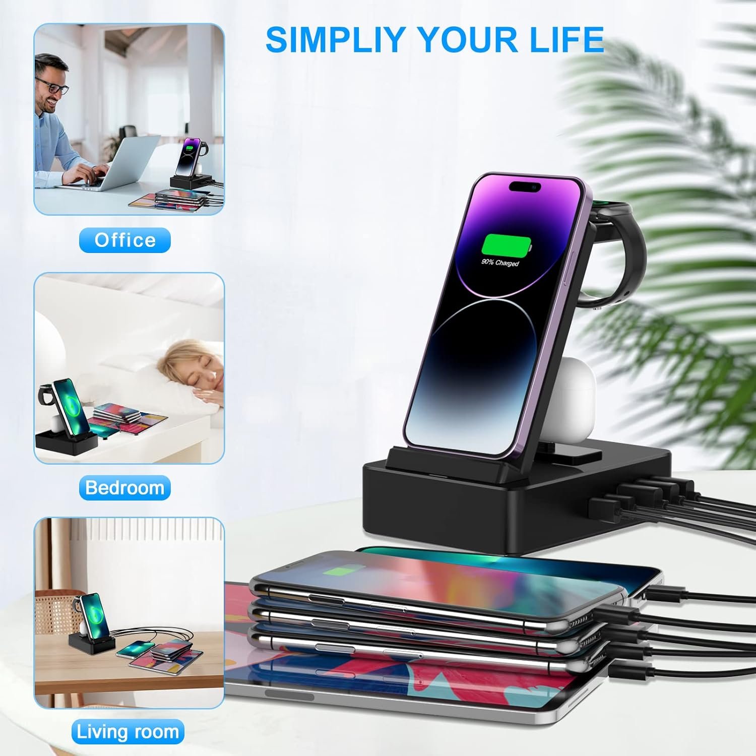 8 in 1 Wireless Charging Station, 100W USB C 2 Ports, Aluminum Alloy Cell Phone Charging Station Compatible with iPhone Series, iWatch, AirPods Pro - Image 8