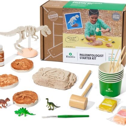 KiwiCo Dinosaur Fossil Dig Kit for Kids Age 6+ | Excavate & Build Dinosaur Skeleton, Make Fossil Impressions | STEM Paleontology Science Kit & Gift with Dinosaur Facts Poster