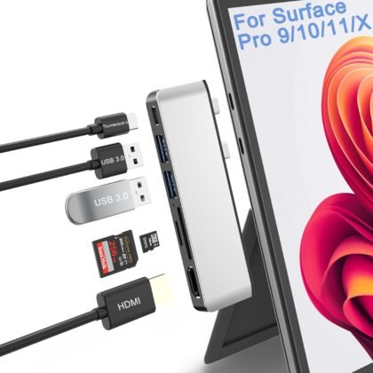 Surface Pro 9/10/11/X USB Hub Docking Station, Surface pro 9 Accessories with 4K HDMI, USB-C Thunerbolt 4 (Display+Data+100W Charging), 2 USB 3.0, SD/TF, USB C Hub for Surface Pro 9/Pro10/Pro11/ProX