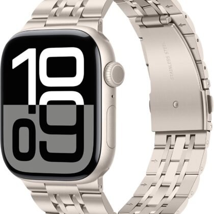 Tasikar Band Compatible with Apple Watch Band 49mm 46mm(Series 11/10) 45mm 44mm 42mm Men Women Strap Stainless Steel Metal Bracelet Compatible with iWatch SE Series 11 10 9 8 7 6 5 4 3, Starlight