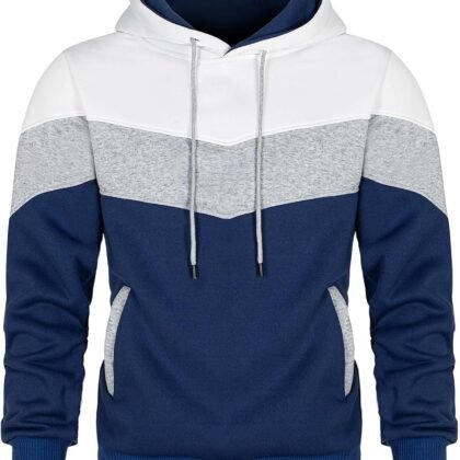 Keasmto Mens Hoodies Pullover Sweatshirt Color Block Fleece Long Sleeve Patchwork Casual Hoodie with Pockets
