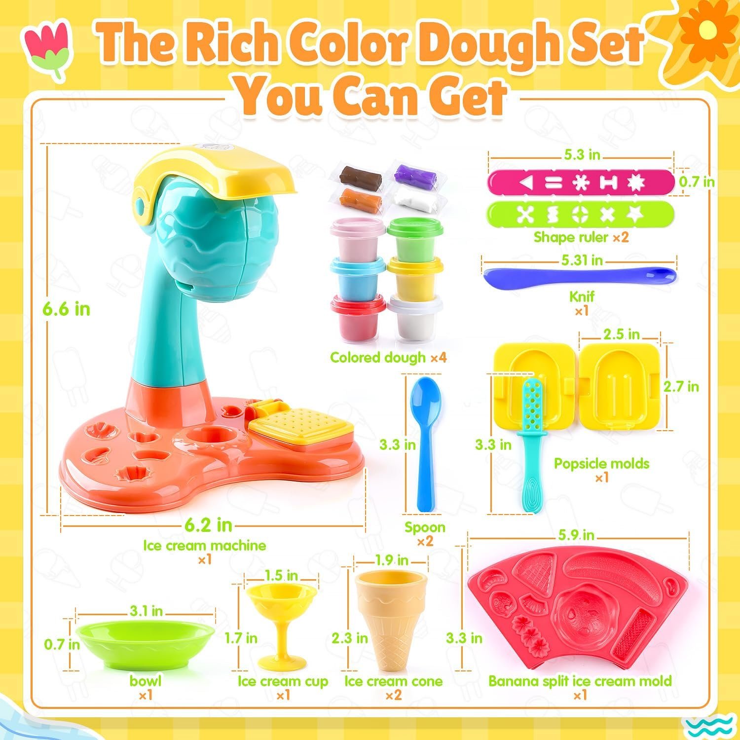PLAY Clay Dough Set with Ice Cream Maker Machine/Noodle Maker/Banana Split Ice Cream Mold Kitchen Creations Arts Crafts Play Food Toys Tools Kit for Boys Girls Kids Toddlers Ages 3+ - Image 3