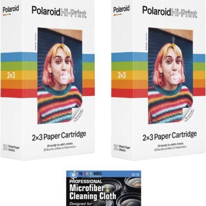 Polaroid Hi-Print 2 x 3" Paper Cartridges - 2 Pack, 40 Sheets - with MicroFiber Cleaning Cloth