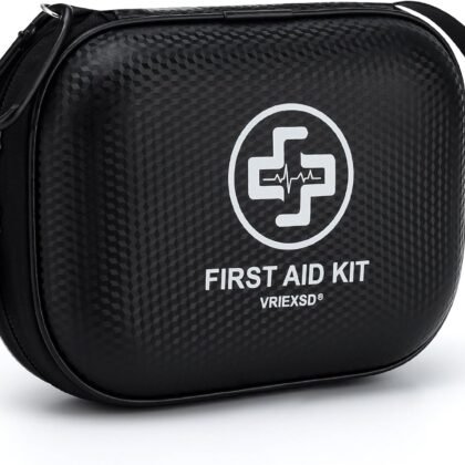 Mini First Aid Kit - 150 Piece Small Waterproof Hard Shell Medical Kit for Home, Car, Travel, Camping, Truck, Hiking, Sports, Office, Vehicle & Outdoor Emergencies (Black)