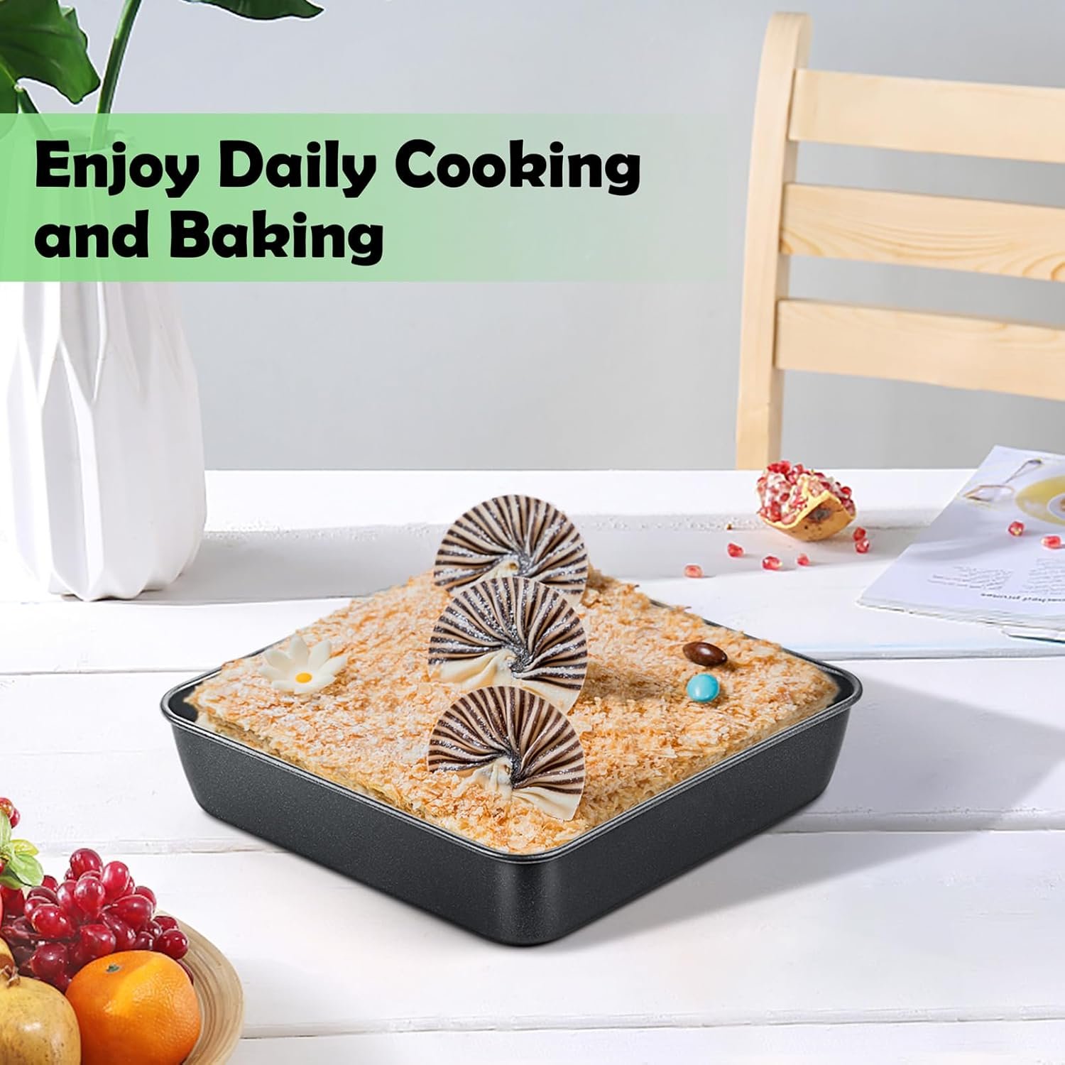 TeamFar Non-Stick Square Cake Pan, 9 Inch Square Baking Roasting Pan for Oven, with Stainless Steel Core for Cooking Cake Brownie Lasagna, Non-Toxic & Heavy-Duty, Release & Clean Easily - Image 7