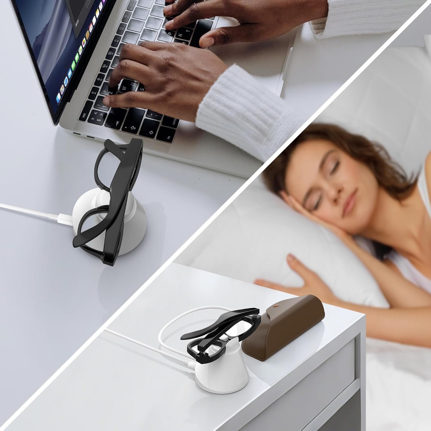 HiBloks Magnetic Charging Station for Ray-Ban Meta Wayfarer/Skyler Gen 2 Smart Glasses Accessories, Fast Charging Dock with LED Indicator Compatible with Rayban Meta Gen 2 & Glasses Case (White) - Image 4