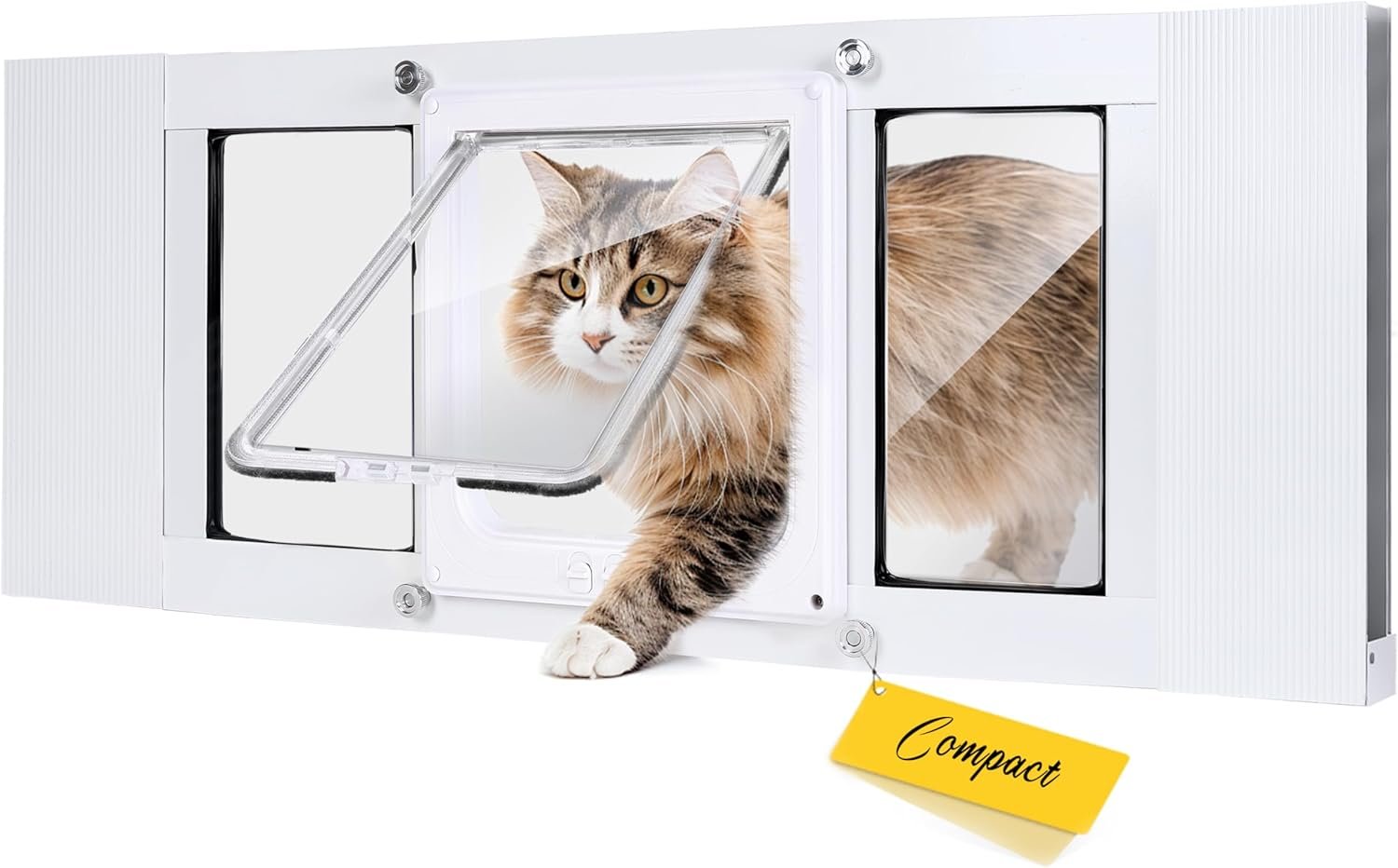 Compact Window Pet Door for Cat Only, Width Adjustable Design Fits Various Sliding Windows, 10-Min Install, Aluminum Frame, HD High-Transparency Glass, Magnetic Close, Weatherproof Design