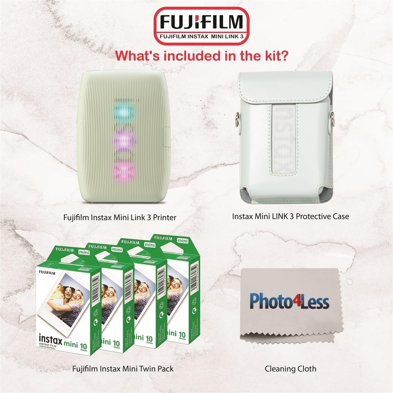 Fujifilm Instax Mini Link 3 Printer Bundle Instax Mini Film (40 Sheets), Instax Mini Link 3 Protective Case (Sage Green) - Image 2