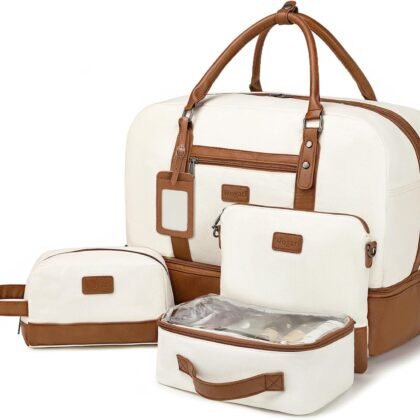 Wogarl Weekender Bags for Women Large Overnight Bag Weekend Travel Duffel Bag Carry on Shoulder with Shoe Compartment Toiletry Bag for Travel Business Gym