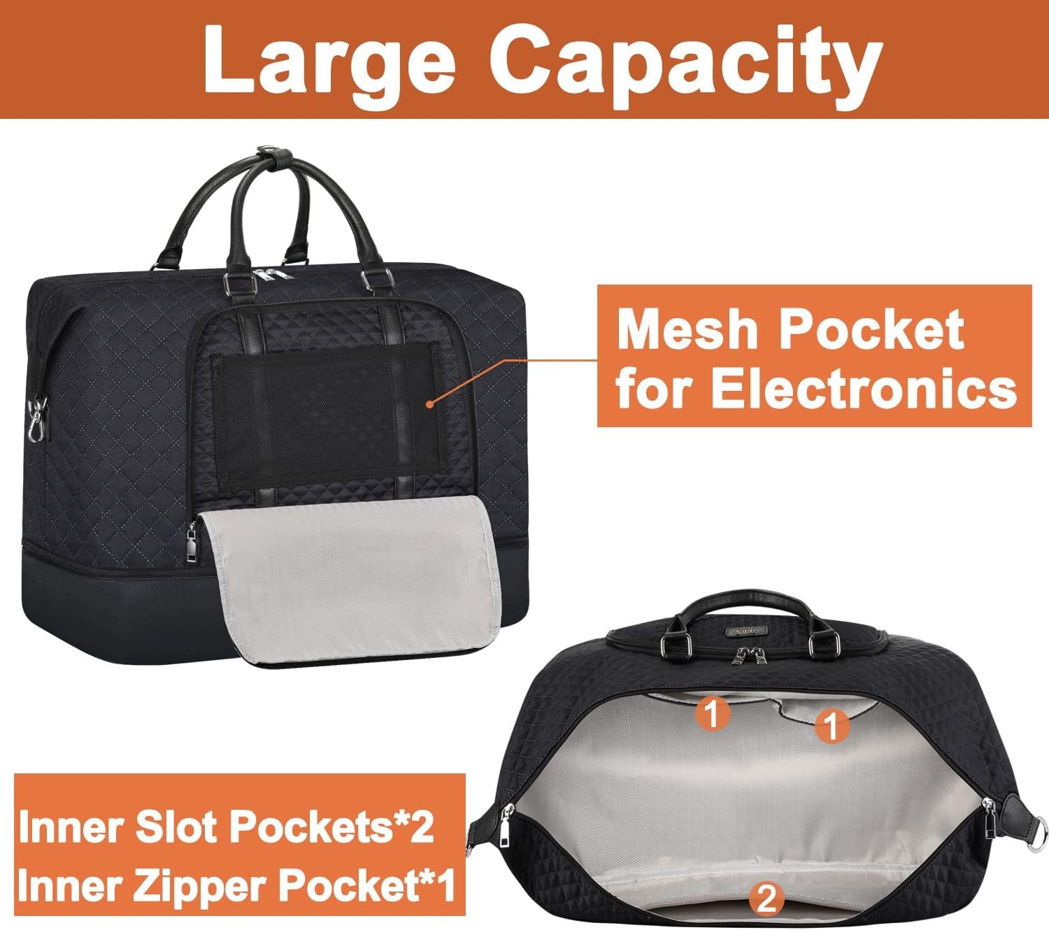 Travel Weekender Bag for Women, Overnight Bag with Shoe Compartment Oversized Travel Duffel Bag Carry On Tote 21" - Image 4