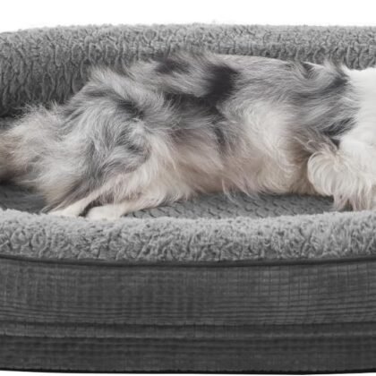 JOEJOY Orthopedic Dog Bed for Large Dogs, Egg-Crate Memory Foam Pet Bed with Bolster Sides, Waterproof Lining, Removable Washable Cover & Non-Slip Bottom, Grey
