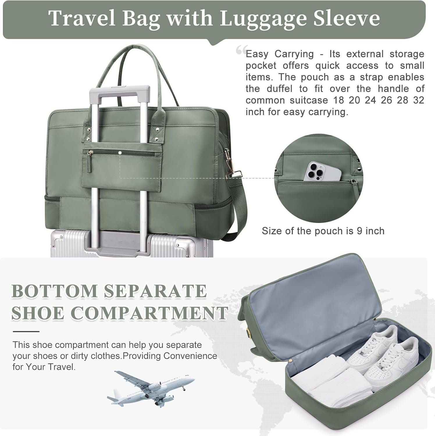 Weekender Bags for Women,Travel Duffel Bag Personal Item Bag with Shoes Compartment,Overnight Carry On Bag with Wet Pocket, Travel Bag 3Pcs Set - Image 6