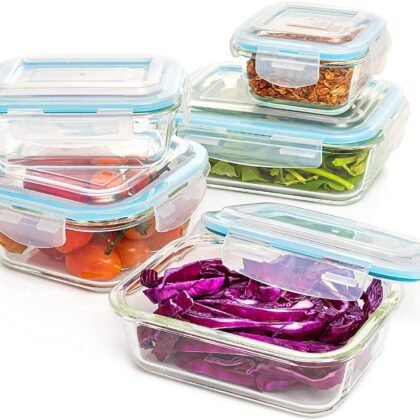 Moss & Stone 10-Piece Borosilicate Glass Meal Prep Containers – 100% Leak-Proof Snap-Lock Lids, Airtight & BPA-Free – Freezer, Microwave & Oven Safe (Glass Only) – Stackable/Nestable Food Storage Set